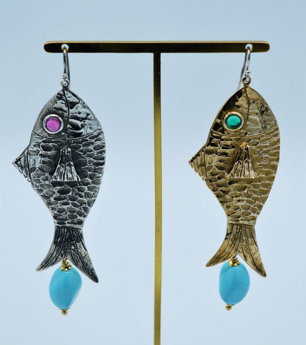 Orecchini argento e bronzo "Pesce"